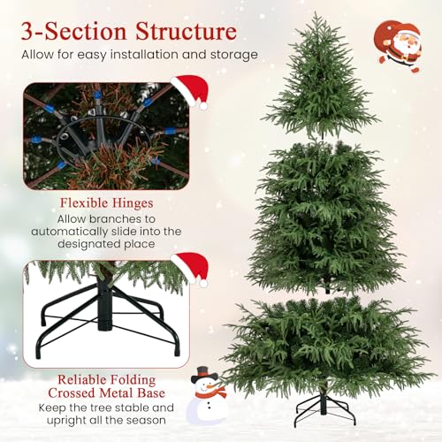 Image of Goplus 7 FT Pre-Lit Artificial Christmas Tree, Hinged Faux Xmas Tree with 1217 Soft TPE & PVC Mixed Branch Tips, 400 Warm White LED Lights, Foldable Metal Stand, Holiday Party Home Office Decoration