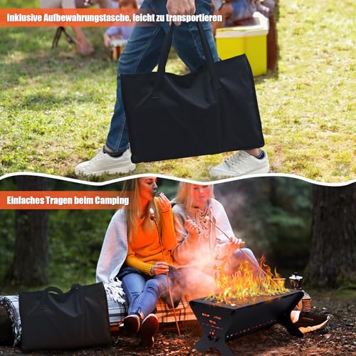 Premium Outdoor Feuerstelle Tragbare, klappbare Feuerstelle mit Kohlerost für Camping, Terrasse & Garten, inklusive Tragetasche & Handschuhe (46 x 32cm) – Bild 4
