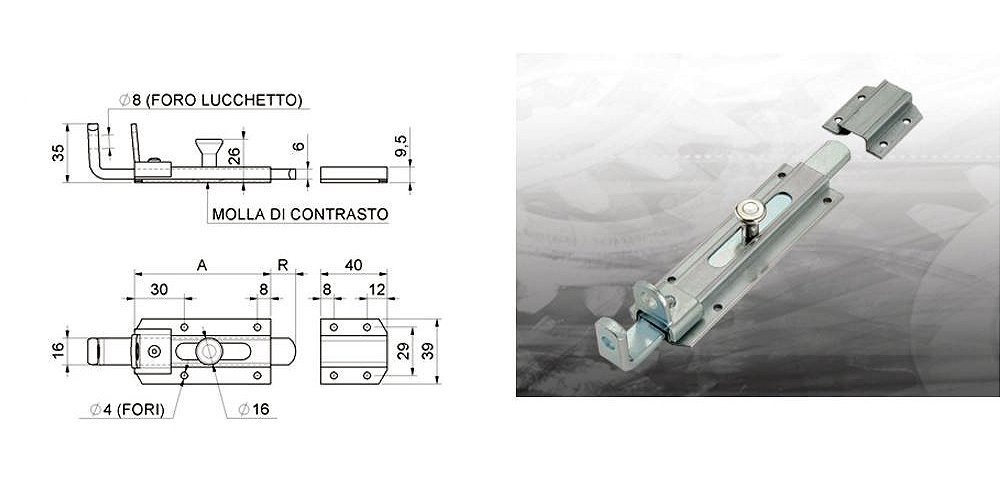 COMBIARIALDO 284.130 130 m Lock Holder Hole 8 mm Flat 16 x 6 mm Rising 35 mm Front 82-40 x 39 mm Range Opening 0-35 mm Spring Contrast Holes Fixing 4 mm