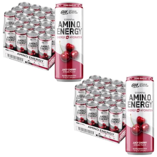 Optimum Nutrition Amino Energy Sparkling Hydration Drink,Electrolytes,Caffeine,Amino Acids,BCAAs,Sugar Free,Juicy Cherry,12 Fl Oz,(Packaging May Vary),12 Count (Pack of 2)