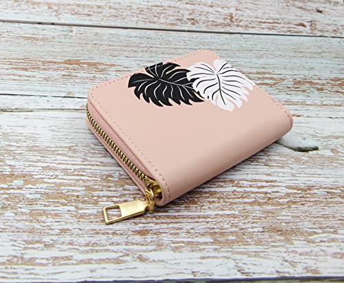 Image of Valerie Women's Small Peach Leather RFID Protected Zipper Wallet