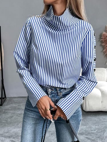 Striped Casual Top Shirt Long Sleeve Outfits Blouses for Women 20252