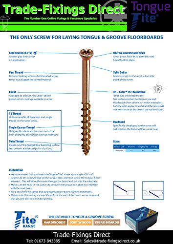 Box of 200 3.5 X 45MM Genuine Tongue-TITE® Screws Tongue and Groove Wood Flooring Screws - Free Next WORKNG Day DELIVERY TFTT3545 - Image 3