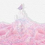 QueenDream Mermaid Sequin Fabric by The Yard 5MM Iridescent Glitter Mesh Embroidery 2 Yard Pink Sparkly Fabric for Sewing Custom Clothe Dress Mermaid Table Decor Wedding DIY Crafts Decorations