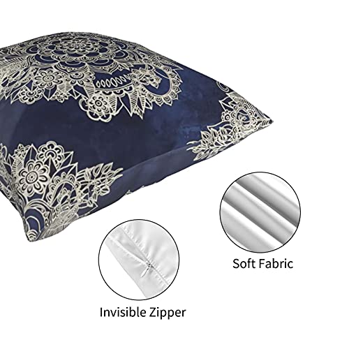 Kissenbezüge, cremefarben, Blumenmuster, marokkanisch, auf tiefem Indigo, weich, quadratisch, dekorativ, für Sofa… – Bild 6