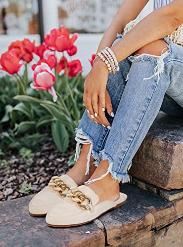 Image of Juliet Holy Womens Mules Flats Pointed Toe Backless Loafers Slip on Metal Chain Slides