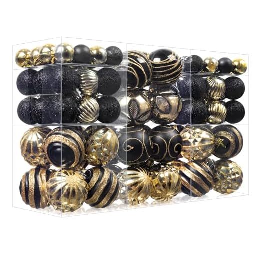 100Pcs Christmas Balls Ornaments Set, Shatterproof Christmas Decorations with Hand-held Gift Package for Xmas Tree/Holiday/Wedding/Holiday/Party Decor (Black & Gold)