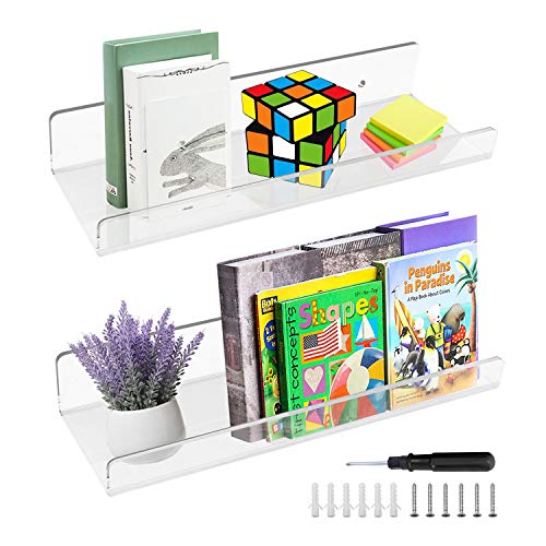 JEEZAO Baldas Flotantes de Pared en Acrílico,Estante de Baño,Estanterías Transparente para Niño Libros,Exhibición Invisible para Fotos Cover