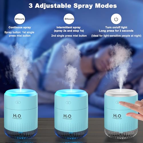 Image of Rechargeable Mini Humidifier with 7 Color Light, Small Personal Desktop Humidifier for Baby Bedroom, Office, Nursery, Travel with Auto Shut-Off, Super Quiet