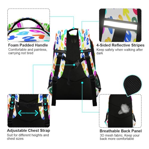 School Backpack Colorful Numbers Lightweight Waterproof Travel Laptop Backpack Kids School Bags for Boys Girls Teens 11.6 X 4.9 X 16.7inch4