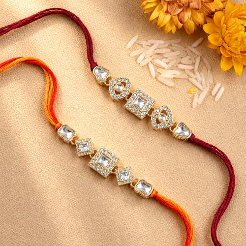 Image of Peora Om Shree Ram Swastik Rakhi for Brother Bhaiya | Crystal & Beads Studded | Red Thread | Raksha Bandhan Hamper with Roli Chawal Greeting Card