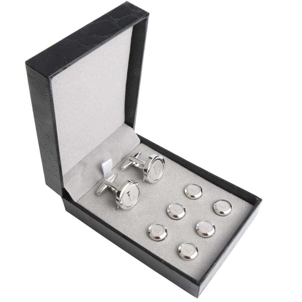 Dannyshi Mens Cufflinks and Studs Tuxedo Shirts Business Wedding Initials Alphabet A-Z Gift Set