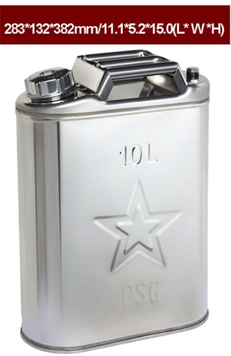 Tanica per gas in acciaio inossidabile 304, contenitore per carburante a prova di perdite, per benzina, diesel, olio da cucina e acqua, design robusto, antiruggine e certificato DOT, 10 l
