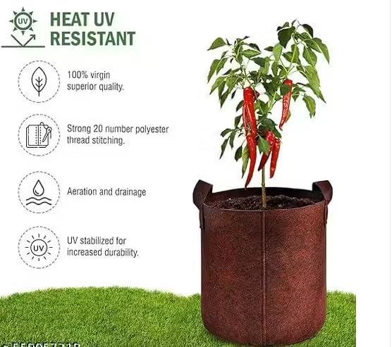 Image of OON Geo Grow Bag for Terrace and Flowers Vegetable Gardening, Premium Geo Fabric 450 GSM Plant Bags, Maroon Color, Eco Friendly Geo Fabric (10, Maroon, 12X12 INCH)