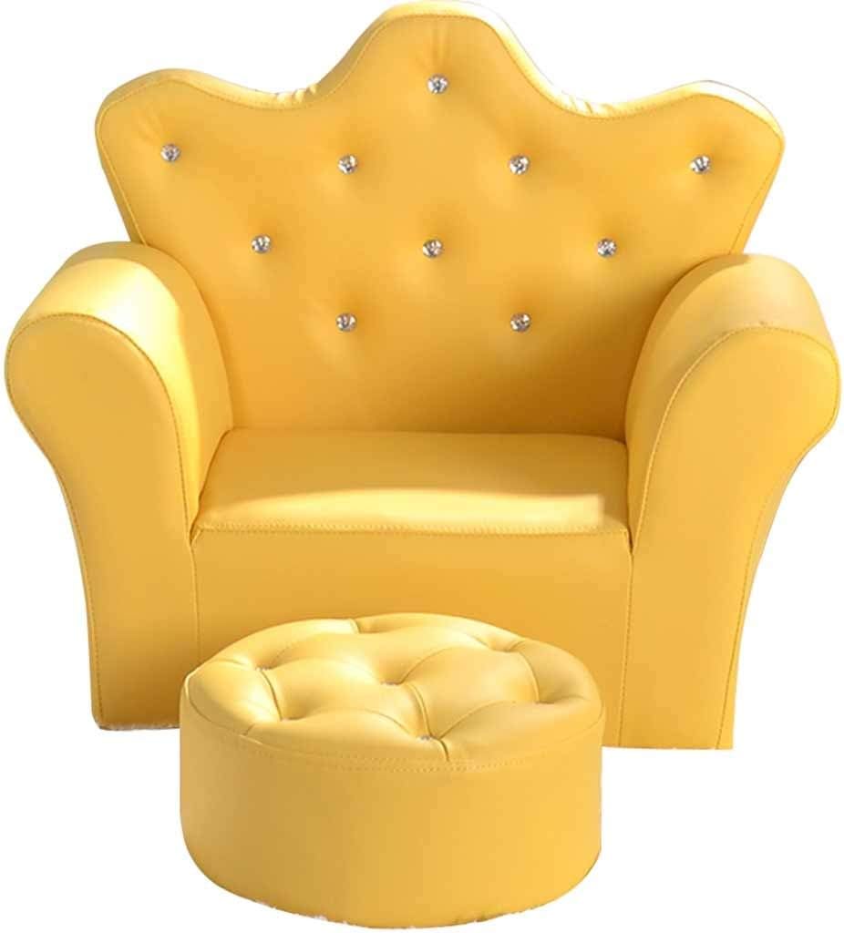 Couch Creative Cute Crown Diamond Sofa for Boys and Girls Bedroom Nursery Reading Corner Cartoon Mini Armchair with Round Footstool Easy to Clean (Color : White Size : 4840cm) (Yellow 48*40.5*58