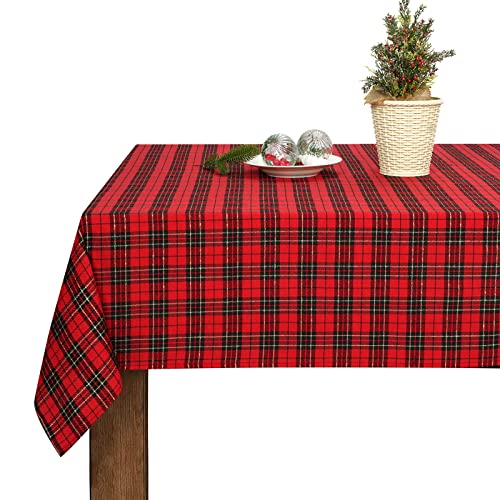 Christmas Buffalo Plaid Tablecloth, Gingham Checkered Table Cloth, Xmas Waterproof Tablecloths, Vintage Tablecover For New Year Winter Holiday Dining Party Decorations, Red, Square 55 X 55 Inches #TOP5