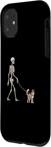 Miniatura 2 de Carcasa divertida para iPhone 11 de Alaskan Klee Kai Skeleton Dog Walking Halloween