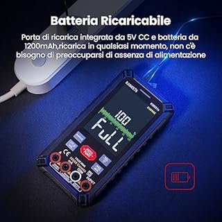 KAIWEETS Multimetro Digitale Intelligente Ricaricabile 10000 conteggi TRMS, Multimetro Tester con Auto Gamma, Misura Tensione Corrente Resistenza Continuità Ciclo di lavoro Capacità Frequenza, ecc.