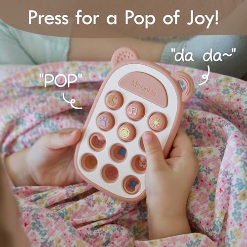 Moonkie Beißring Baby, Silikon Spielzeug Handy, ab 3 Monate+, Kinder Telefon zum Pop It Spielzeug, BPA-frei, Beißspielzeug Baby für Jungen & Mädchen, Geschenk für Kleinkind (Blush)