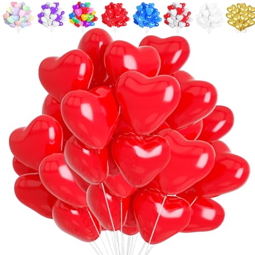 LUKIUP Balões de coração vermelhos, 50 peças XL balões de coração, balão de látex corações hélio 12 polegadas para decoração de casamento despedida de solteira aniversário dia dos namorados noivado