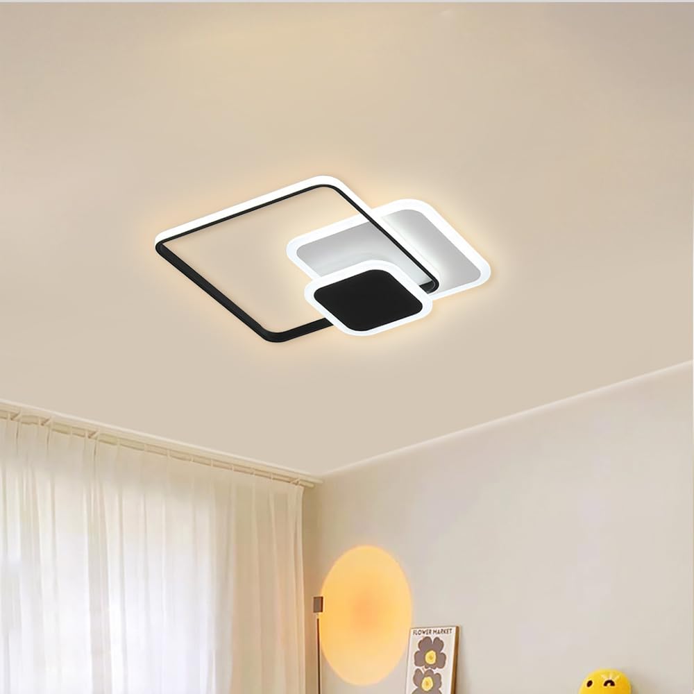 Nowoczesne Oświetlenie Sufitowe Led, Akrylowe, Kwadratowe, Sufitowe, Półpłaskie, Do Montażu W Niskim Suficie, Do Sypialni, Salonu, Korytarza, Do Wnętrz, 54 W/Czarny/42 Cm