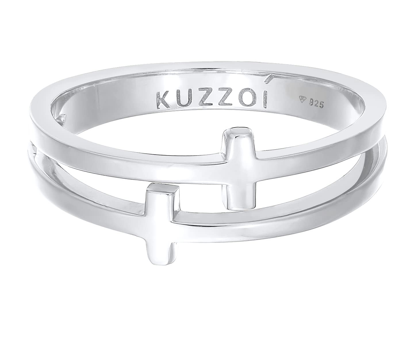 Kuzzoi Anillo para hombre con diseño de cruz pulido, moderno anillo de cruz (10 mm) para hombres de plata de ley 925, anillo de plata con símbolo de cruz doble, tamaño del anillo 60-66, 0605861922