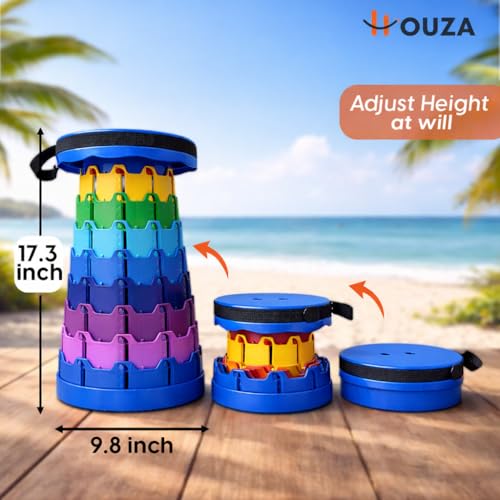 Image of HOUZA Telescopic Foldable Stool for Travel, Sitting, Camping, Picnic, Hiking, Garden, Indoor & Outdoor Use | Lightweight Collapsible Portable Folding Stool for Kids & Adults (Blue)