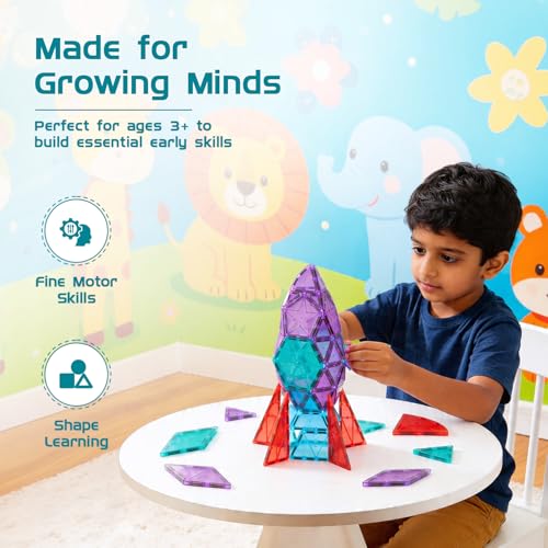 Image of Amazon Brand - Jam & Honey Magnetic Tiles Building Blocks Add-On for Kids 3+ Years - 16 pcs | STEM Learning Educational Toy | Creative & Constructive Play | Brain Development Toy | Creative Boost Pack | Multicolour