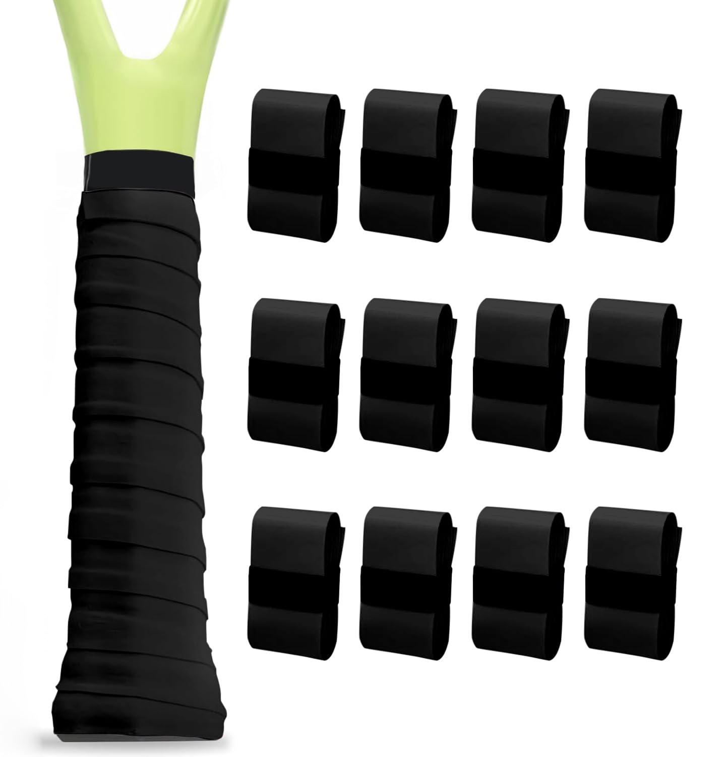 LK Sports - Cinta de agarre para raqueta de tenis, paquete de 12, absorbente y antideslizante, cinta de agarre suave precortada para pala de pickleball o bádminton