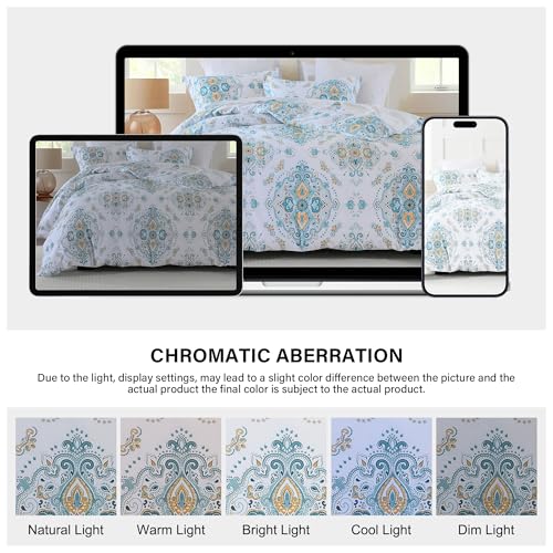 VOOVY Damask Duvet Cover Set King Size, Maui Blue, 100% Cotton, 104"x90" by VOOVY - Used condition - Image 8