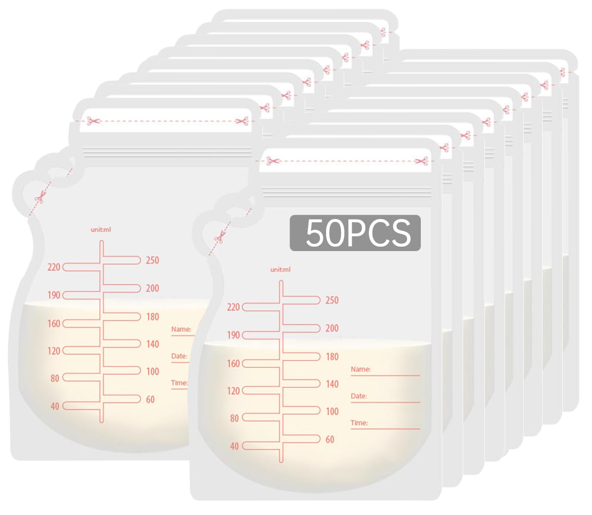 50Pcs Breastmilk Storage Bags for Breastfeeding Doubled Sealed Breast Milk Storing Bags BPA Free Self Standing Breastmilk Bags