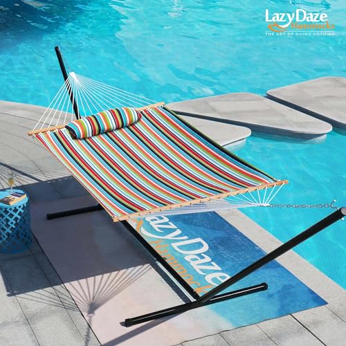 Lazy Daze Hammocks 12 FT Sunbrella Fabric Hammock not Fading with Spreader Bars and Free Pillow Fits for 2 Persons, All Weather and Fade Resistant for Patio Yard, 450 lbs Capacity, Carousel Confetti by Lazy Daze Hammocks - Image 9