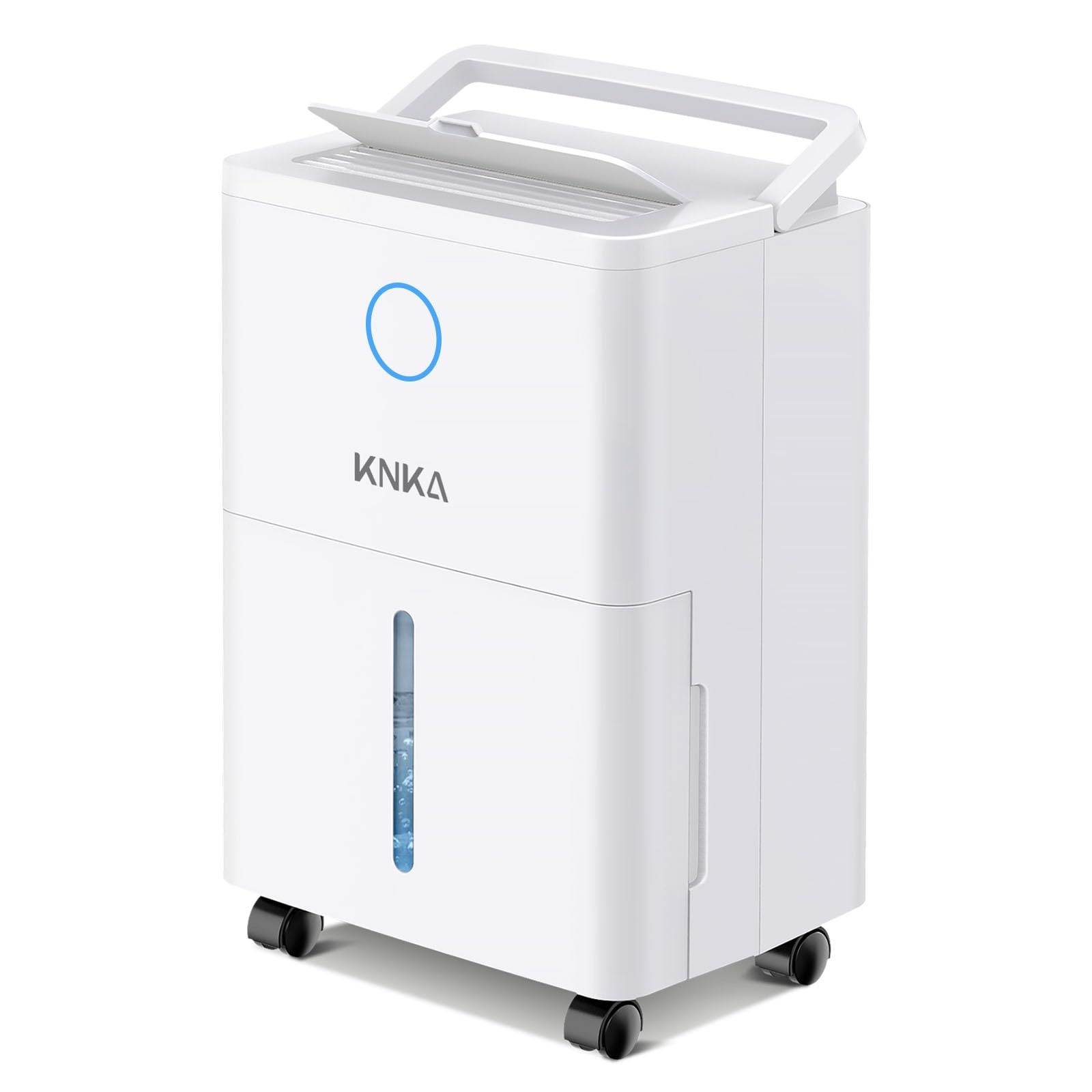 KNKA Luftentfeuchter, 9L/T, Leiser Luftentfeuchter Elektrisch, Raumentfeuchter mit Ablaufschlauch, Abnehmbare Rollen, Kindersicherung, 24H-Timer, 60m³ (25m²), für Schlafzimmer, Bad und Waschküche