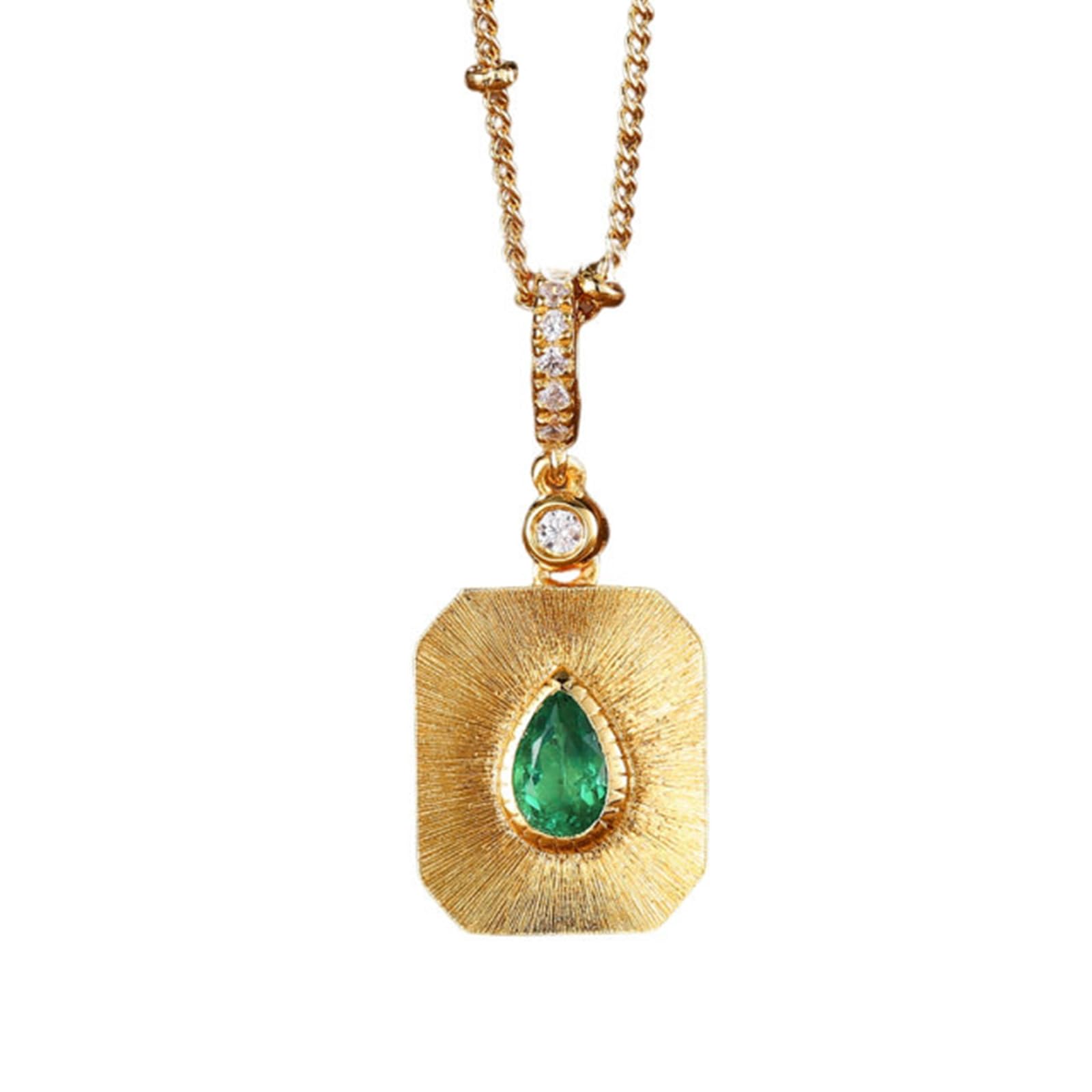 Damen 9K 14K 18K Gelbgold Mattes geometrisches Anhänger mit 0,5 ct im Labor hergestelltem Smaragd und Moissanit