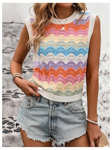 MakeMeChic Women's Colorful Crew Neck Sweater Vest Sleeveless Lightweight Pullover Tops3
