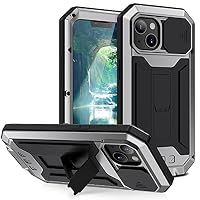 Custodia Militare Per IPhone 14 Pro Con Cavalletto E Copriobiettivo - Telaio In Metallo E TPU, Vetro Temperato, Argento