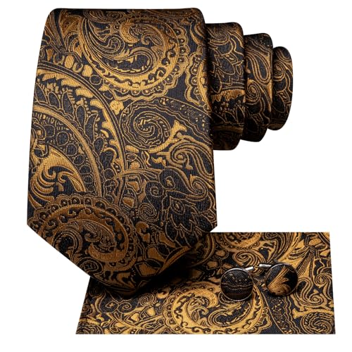 Image of Hi-Tie Men 63inches Tie Set Extra Long Necktie Paisley Tie Pocket Suqare Cufflinks Big and Tall Men Tie