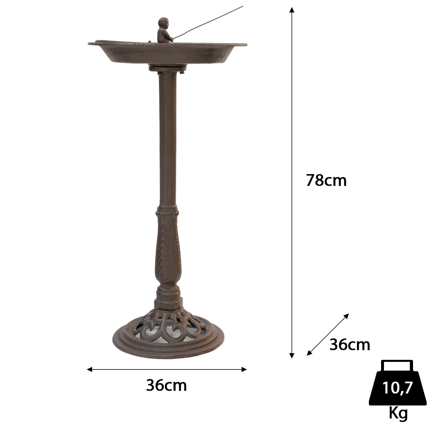 Moritz 2in1 Vogeltränke und Sonnenuhr Gusseisen Wildvogeltränke für Garten Vogelbad mit Ständer antikes Design 76cm hoch Braun