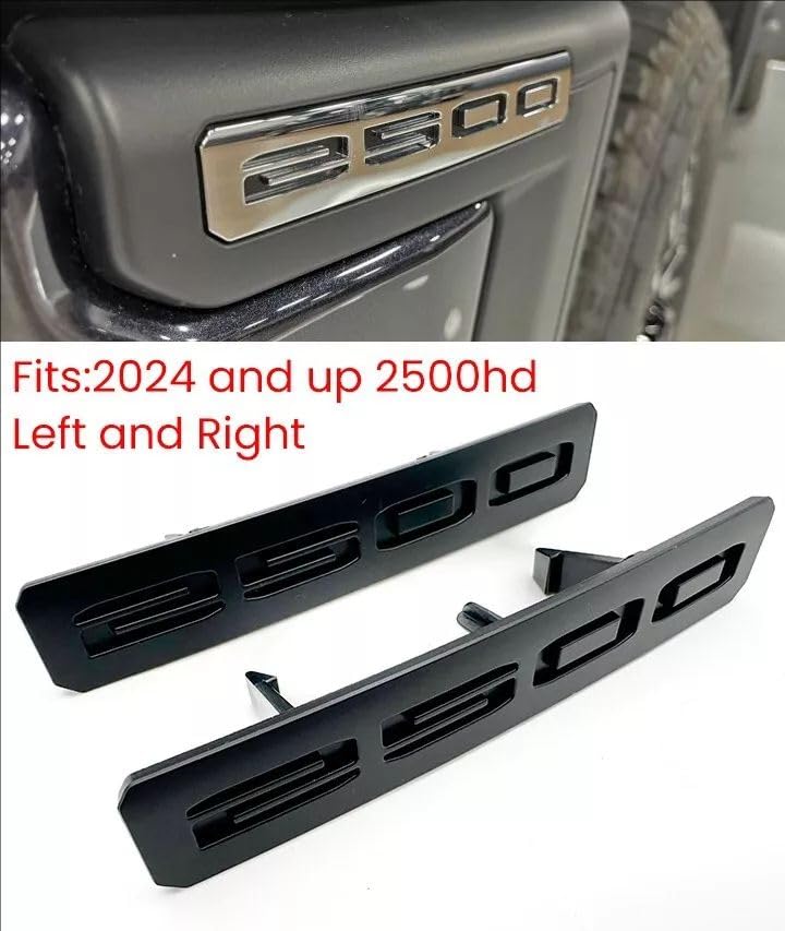 Image of 2Pc Front Bumper Fascia Side 2500 Emblems 3D Nameplates Badge Replacement for 2024+ Sierra 2500HD 86578370 86578372 (Matte Black)