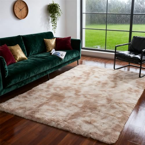 Tapis lavable et antidérapant beige 280x350 résistant pour salon