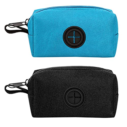 2 Pezzi Porta Sacchetti Cane, Dispenser Con Cerniera per Cacca e Rifiuti di Animali Domestici - Per Guinzaglio Con Gancio (Nero e Blu)