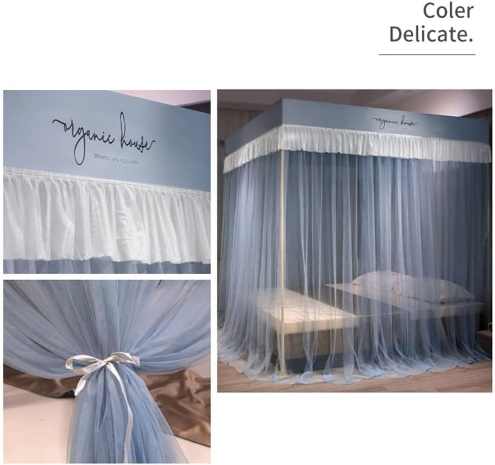 Mosquitera de verano para cama que transforma el dormitorio con su cortina de princesa azul 3