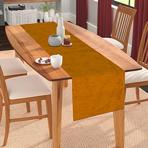 Image of E-EZRA Premium Raw Silk Table Runner for Centre Table / Coffee Table / 4 Seater / 6 Seater Dining Table (72 Inch, Mustard Yellow)