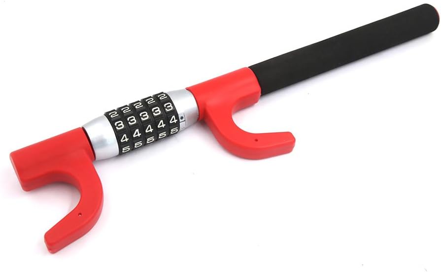 Auto Plastic Metal Adjustable 5 Digit Combination Anti-theft Steering Wheel Lock Red