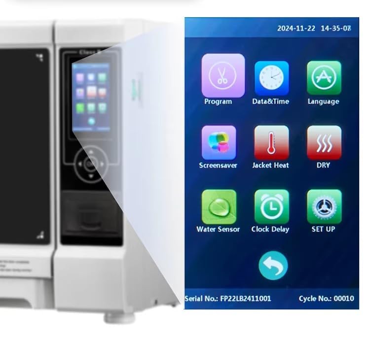 Dampf-Autoklav-Dampfsterilisator, vollautomatische Vakuum-Trocknungszeit, einstellbarer LED-Farbbildschirm, Klasse B, Autoklav-Sterilisator mit integriertem Drucker (17 l)