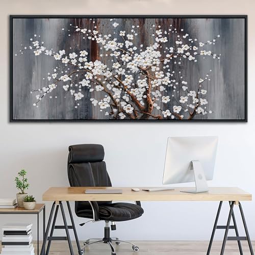 Image of Large Plum Blossom Canvas Wall Art Brown Wall Decor Living Room Cherry Blossom Bedroom Pictures Over Bed Framed Artwork for Wall Modern Canvas Paintings for Decorations 40x87