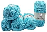 TÜV-geprüft nach EN 71-3 5 x 100 Gramm Chenille Baby Strickwolle, Babywolle , 500 Gramm Wolle Super Bulky (türkis 100-13)