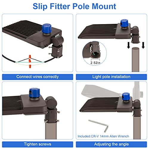 Juyace 300W Led Parking Lot Light With Slip Fitter Mount Pole Flood Light 5000K Ip65 Waterproof Commercial Street Light Shoebox Dusk To Dawn Photocell Lighting 100-277V Security Light #TOP4