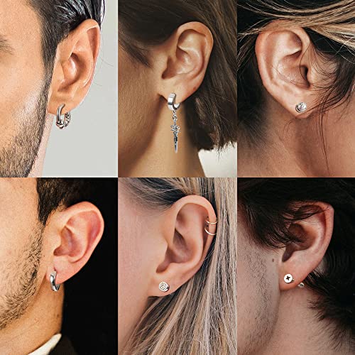 ADRAMATA 11 par kolczyków męskich, czarno-srebrnych, ze stali nierdzewnej, kolczyki na sztyfcie, kolczyki punkowe, zestaw Kpop Fashion Earrings czarne kolczyki dla mężczyzn i kobiet