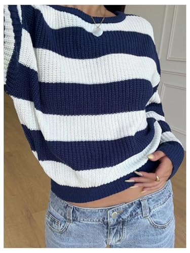 Girl's Striped Sweater Off The Shoulder Long Sleeve Knitted Pullovers Sweaters4